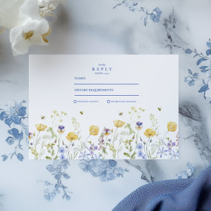 Tarjeta De Confirmación De Asistencia Escudo azul turbio Boda floral