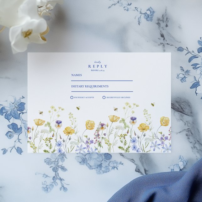 Tarjeta De Confirmación De Asistencia Escudo azul turbio Boda floral (Subido por el creador)