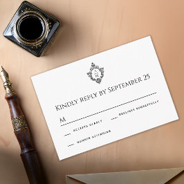 Tarjeta De Confirmación De Asistencia Escudo Boda blanca blanca de cosecha Monograma Ant