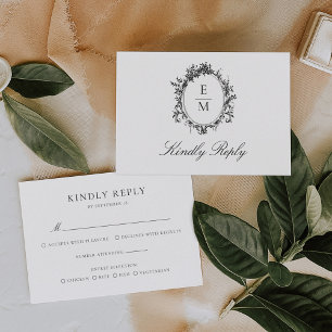 Tarjeta De Confirmación De Asistencia Escudo de cosecha Monograma Boda formal botánico