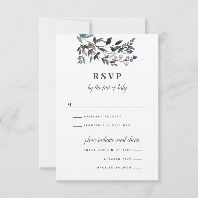 Tarjeta De Confirmación De Asistencia Escudo de jardín | Mauve | Boda de opciones de men (Anverso)