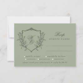Tarjeta De Confirmación De Asistencia Escudo floral de cosecha vintage Boda de olfato de