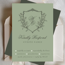 Tarjeta De Confirmación De Asistencia Escudo floral de cosecha vintage Boda de olfato de