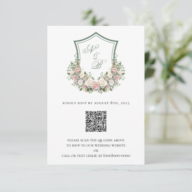 Tarjeta De Confirmación De Asistencia Escudo Floral Rosa (Anverso de pie)