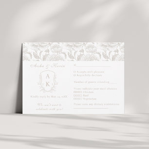 Tarjeta De Confirmación De Asistencia Escudo Monograma Pale Taupe Boda paisaje