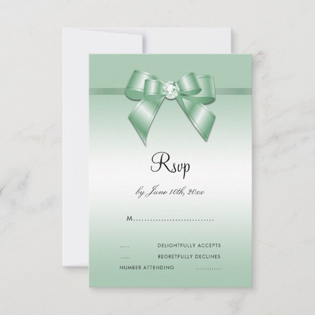 Tarjeta De Confirmación De Asistencia Esmeralda Gem Bow & Ribbon 55º Aniversario Boda (Anverso)