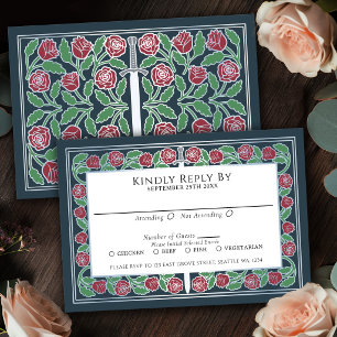 Tarjeta De Confirmación De Asistencia Espada Floral Gris Medieval Plateada Boda Real