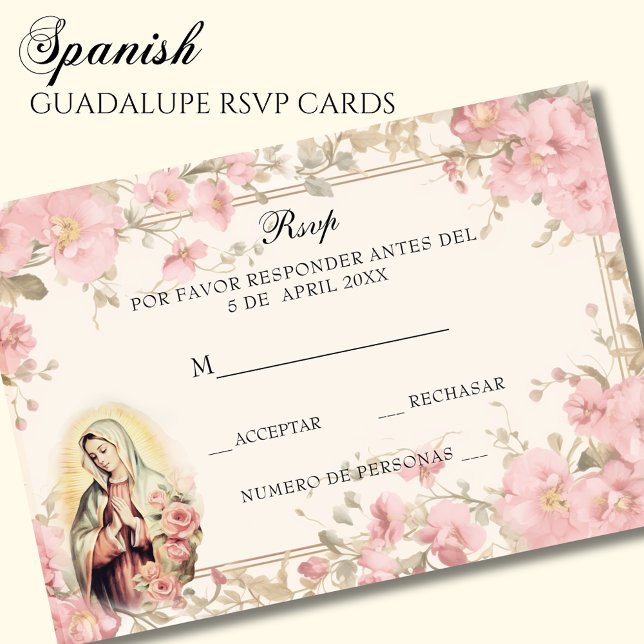 Tarjeta De Confirmación De Asistencia Español Guadalupe Pink Floral Religiosa (Subido por el creador)