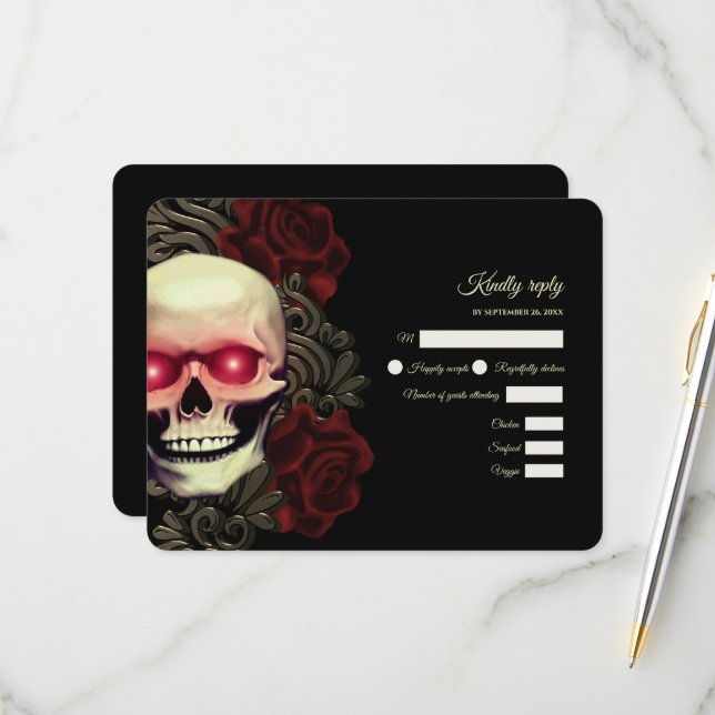 Tarjeta De Confirmación De Asistencia Espantoso cráneo rojo oscuro y oscuro (Anverso/Reverso In Situ)