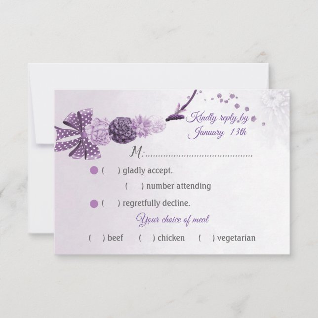 Tarjeta De Confirmación De Asistencia espléndidas tonalidades violetas flores variedad d (Anverso)