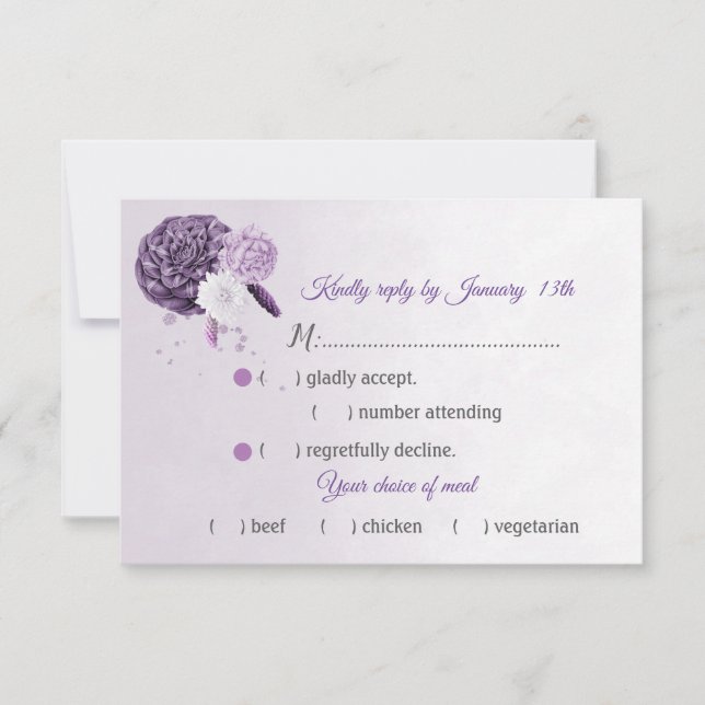 Tarjeta De Confirmación De Asistencia espléndidas tonalidades violetas flores variedad d (Anverso)