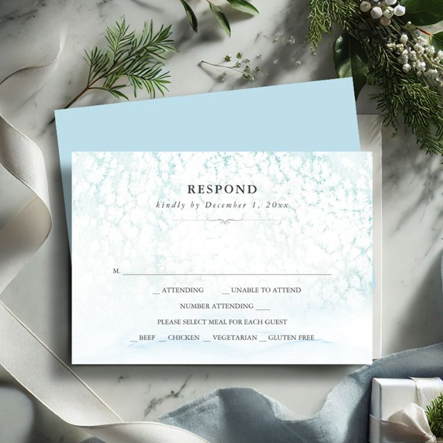 Tarjeta De Confirmación De Asistencia Estacionamiento de casamiento de invierno acuarela (winter wedding rsvp card blue snowy scene)