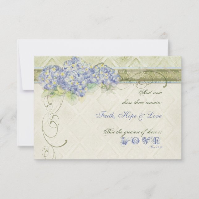 Tarjeta De Confirmación De Asistencia Estilo de cosecha Azul Hidrangea Floral Swirl Dama (Anverso)