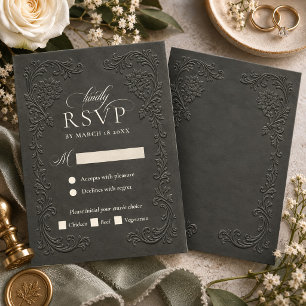 Tarjeta De Confirmación De Asistencia Estilo Floral Vintage Elegante de Boda con Relieve