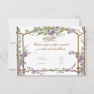 Tarjeta De Confirmación De Asistencia Estilo Letterpress Vintage Faux Bois Trellis Purpl