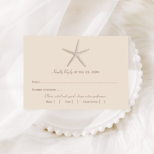 Tarjeta De Confirmación De Asistencia Estrella de mar beige costera Boda Cena de playa