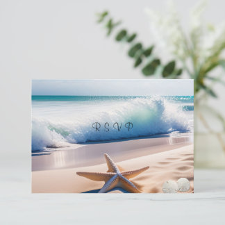 Tarjeta De Confirmación De Asistencia Estrella de mar de playa olas de arena