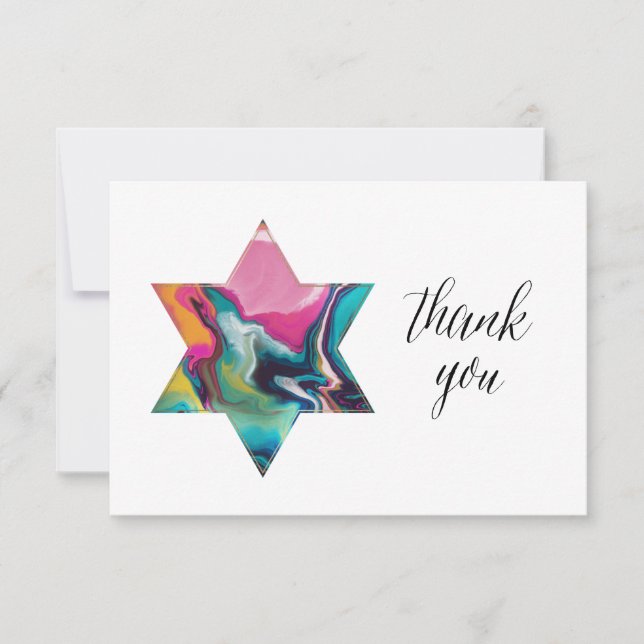 Tarjeta De Confirmación De Asistencia Estrella judía del arcoiris anquilosada Bat Mitzva (Anverso)