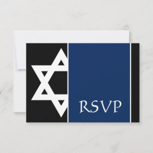Tarjeta De Confirmación De Asistencia Estrella negra azul marina de David Bar Mitzvah RS