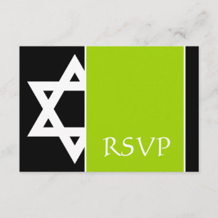 Tarjeta De Confirmación De Asistencia Estrella negra verde lima de David Bar Mitzvah RSV