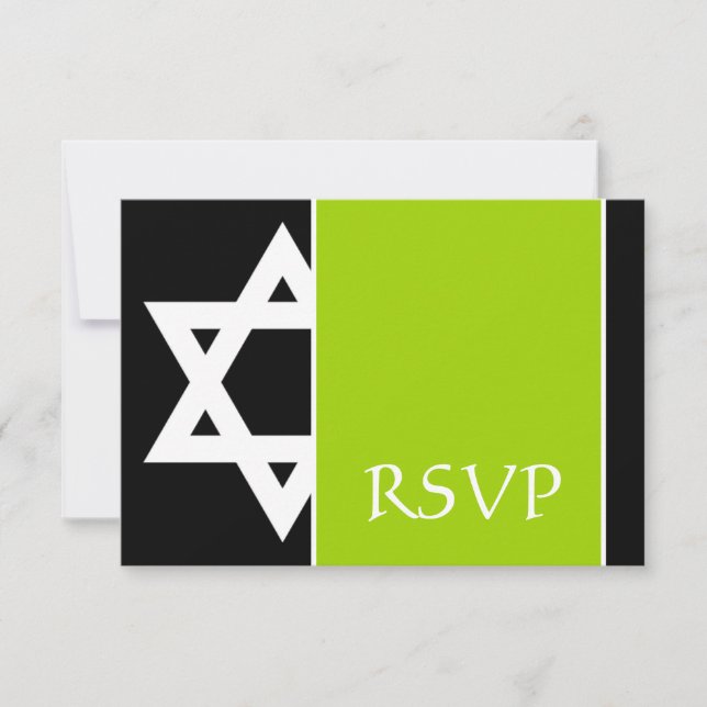Tarjeta De Confirmación De Asistencia Estrella negra verde lima de David Bar Mitzvah RSV (Anverso)