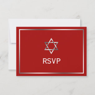 Tarjeta De Confirmación De Asistencia Estrella roja de plata de David Bar Mitzvah