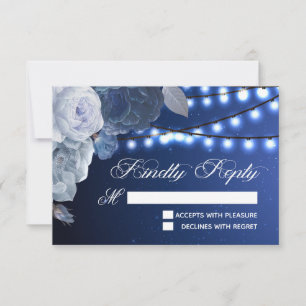 Tarjeta De Confirmación De Asistencia Estrellas de luces de cadena Blue Elegant