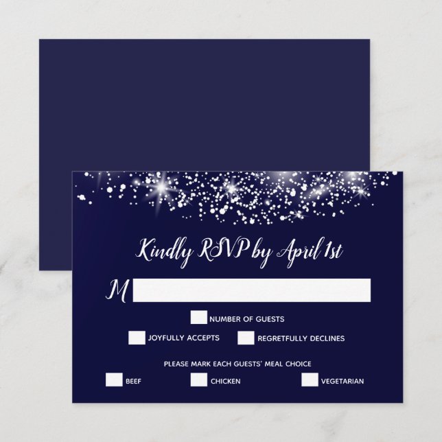 Tarjeta De Confirmación De Asistencia Estrellas de moda sobre azul marino (Anverso / Reverso)
