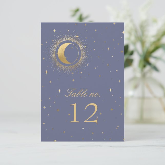 Tarjeta De Confirmación De Asistencia estrellas de oro celestial número de tabla boda (Anverso de pie)