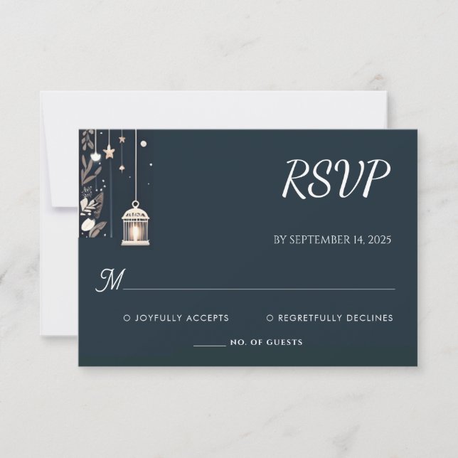 Tarjeta De Confirmación De Asistencia Estrellas forestales rusticas nevan brillante boda (Anverso)