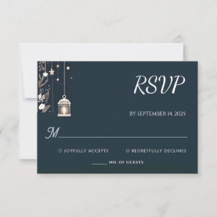 Tarjeta De Confirmación De Asistencia Estrellas forestales rusticas nevan brillante boda