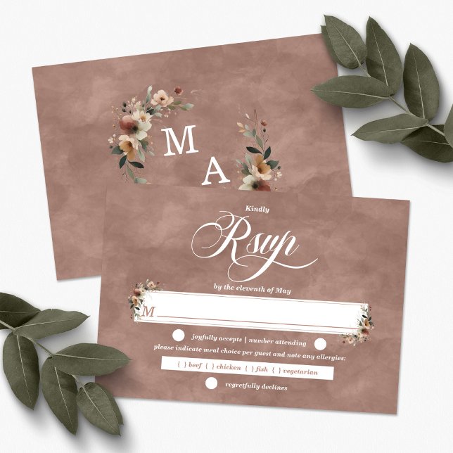 Tarjeta De Confirmación De Asistencia Ethereal Elegance Rosewood Boho Boda Floral (Ethereal Elegance Meal Choice RSVP available in 6 colorways to Mix & Match.)