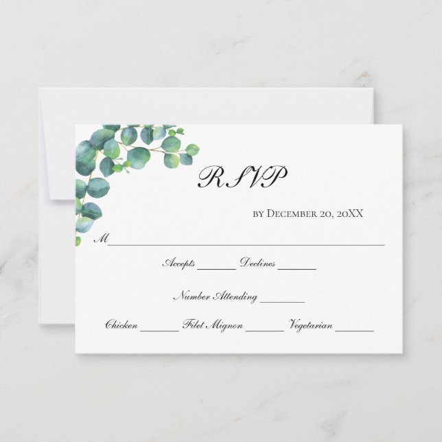 Tarjeta De Confirmación De Asistencia Eucalipto Escritura Botánica Moderno Elegante Boda (Anverso)
