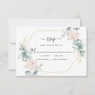Tarjeta De Confirmación De Asistencia Eucalipto Floral Rosa Boda Rústico Geométrico