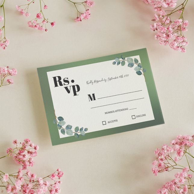 Tarjeta De Confirmación De Asistencia Eucalipto verde acuarela (Subido por el creador)