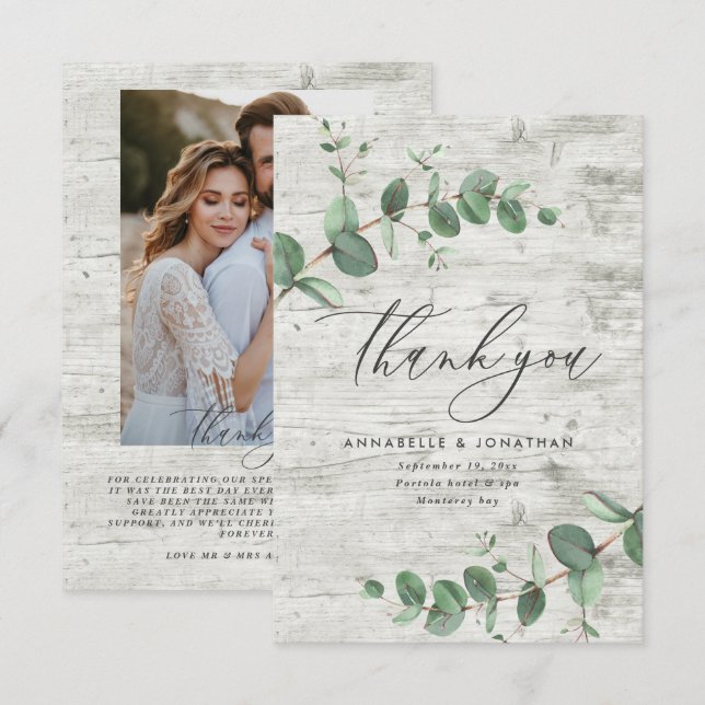 Tarjeta De Confirmación De Asistencia eucalipto verde boda foto gracias (Anverso / Reverso)