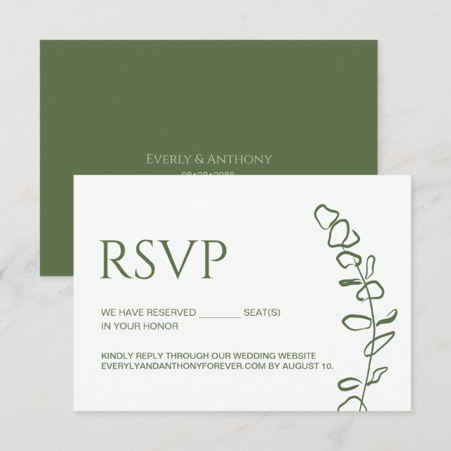 Tarjeta De Confirmación De Asistencia Eucalyptus Boda Moda Asientos reservados Sage Gree (Anverso / Reverso)