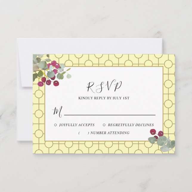 Tarjeta De Confirmación De Asistencia Eucalyptus Burgundy Berry Greenery Boda (Anverso)