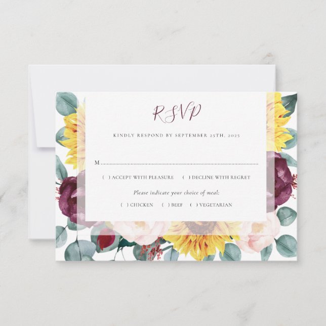 Tarjeta De Confirmación De Asistencia Eucalyptus Burgundy Rubor Boda Floral (Anverso)
