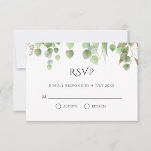 Tarjeta De Confirmación De Asistencia Eucalyptus de color de agua deja Boda de follaje d