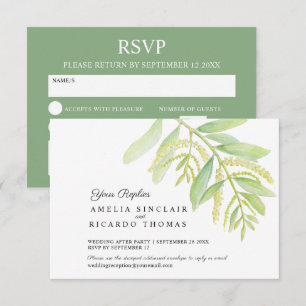 Tarjeta De Confirmación De Asistencia Eucalyptus deja boda de agua verde