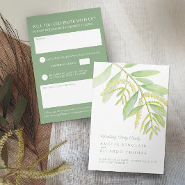 Tarjeta De Confirmación De Asistencia Eucalyptus deja boda de agua verde