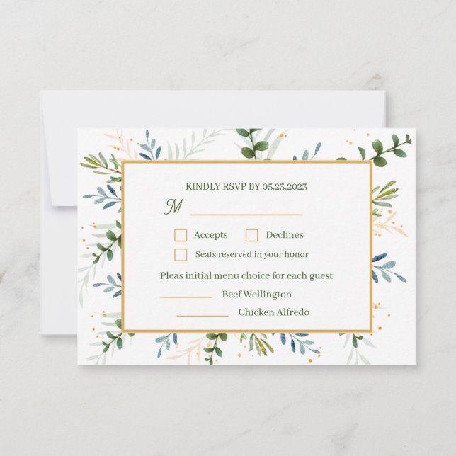 Tarjeta De Confirmación De Asistencia Eucalyptus Dos bodas de dos comidas (Reverso)