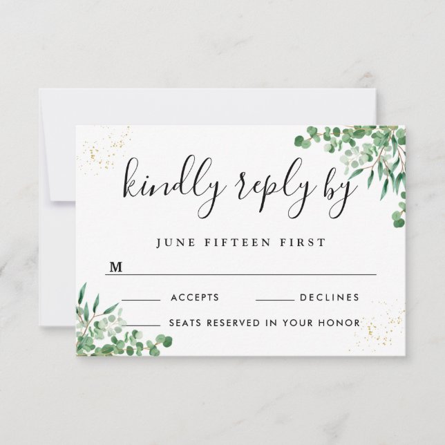 Tarjeta De Confirmación De Asistencia Eucalyptus Elegante Presupuestario deja Boda de Ve (Anverso)