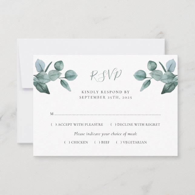 Tarjeta De Confirmación De Asistencia Eucalyptus Foliage Boda moderno (Anverso)