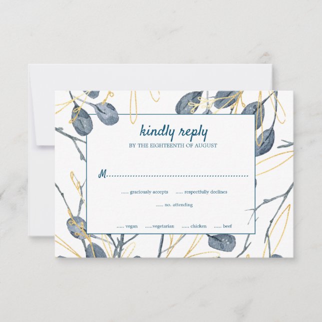 Tarjeta De Confirmación De Asistencia Eucalyptus Golden Garden Boda Floral (Anverso)