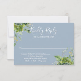 Tarjeta De Confirmación De Asistencia Eucalyptus Greenery Boda Azul Dusty Botánico