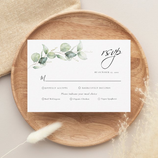 Tarjeta De Confirmación De Asistencia Eucalyptus Greenery Boda Botánico (Eucalyptus Greenery Modern Wedding RSVP Enclosure Card)