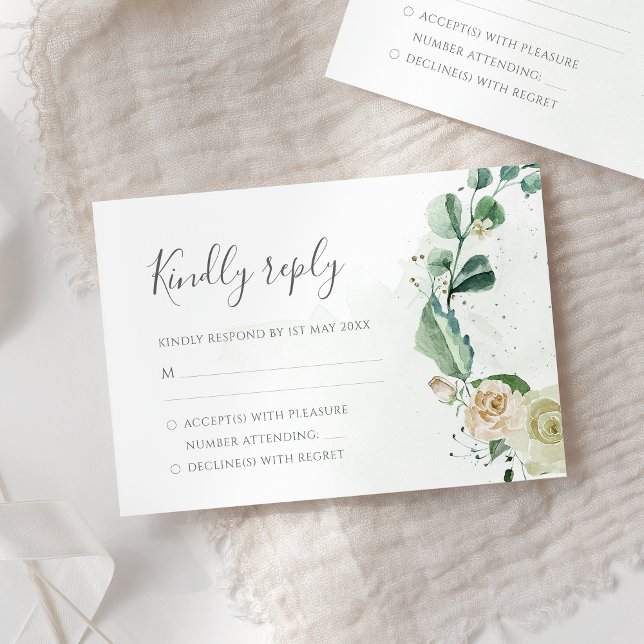 Tarjeta De Confirmación De Asistencia Eucalyptus Greenery deja a un elegante Boda floral (Subido por el creador)