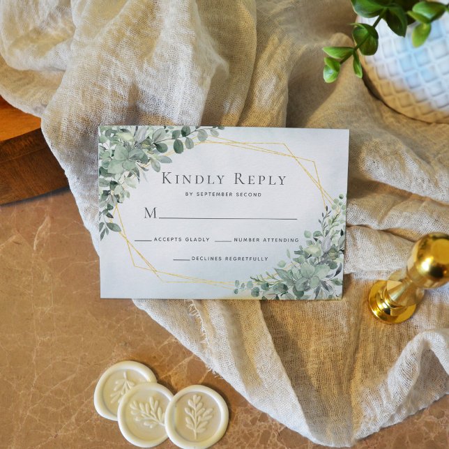 Tarjeta De Confirmación De Asistencia Eucalyptus Greenery Dusty Blue Geometric Boda (Subido por el creador)